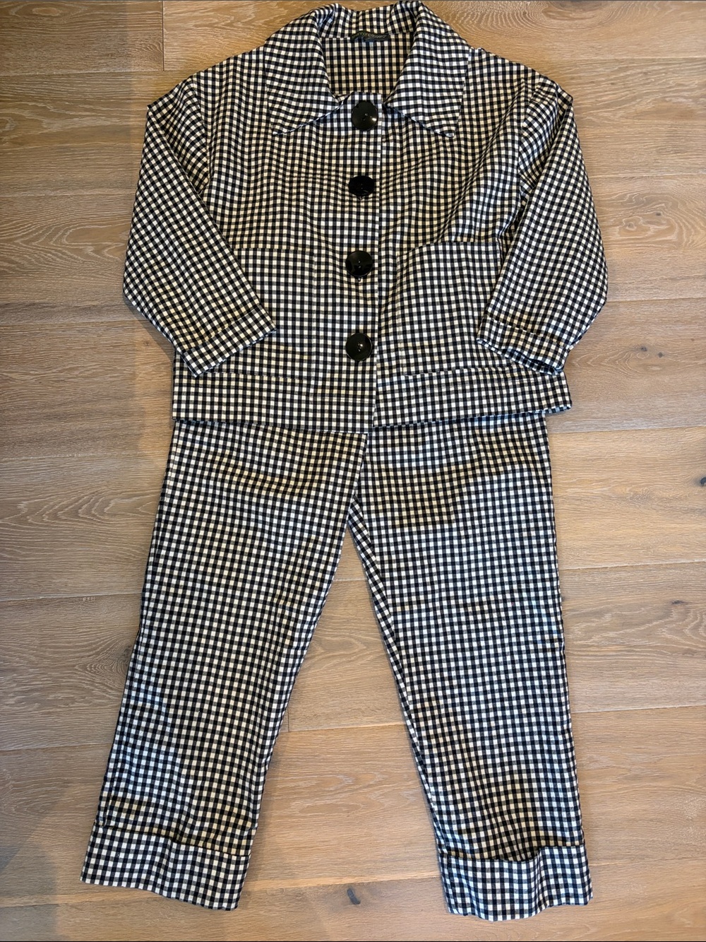 Black & White Gingham Pantsuit Two-Piece Set
